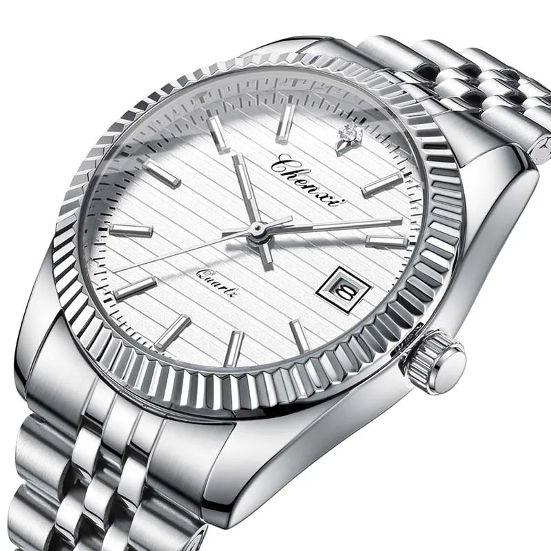 Reloj Chenxi de lujo de acero inoxidable para hombre, resistente al agua, luminoso, con fecha, de cuarzo, informal, 004D