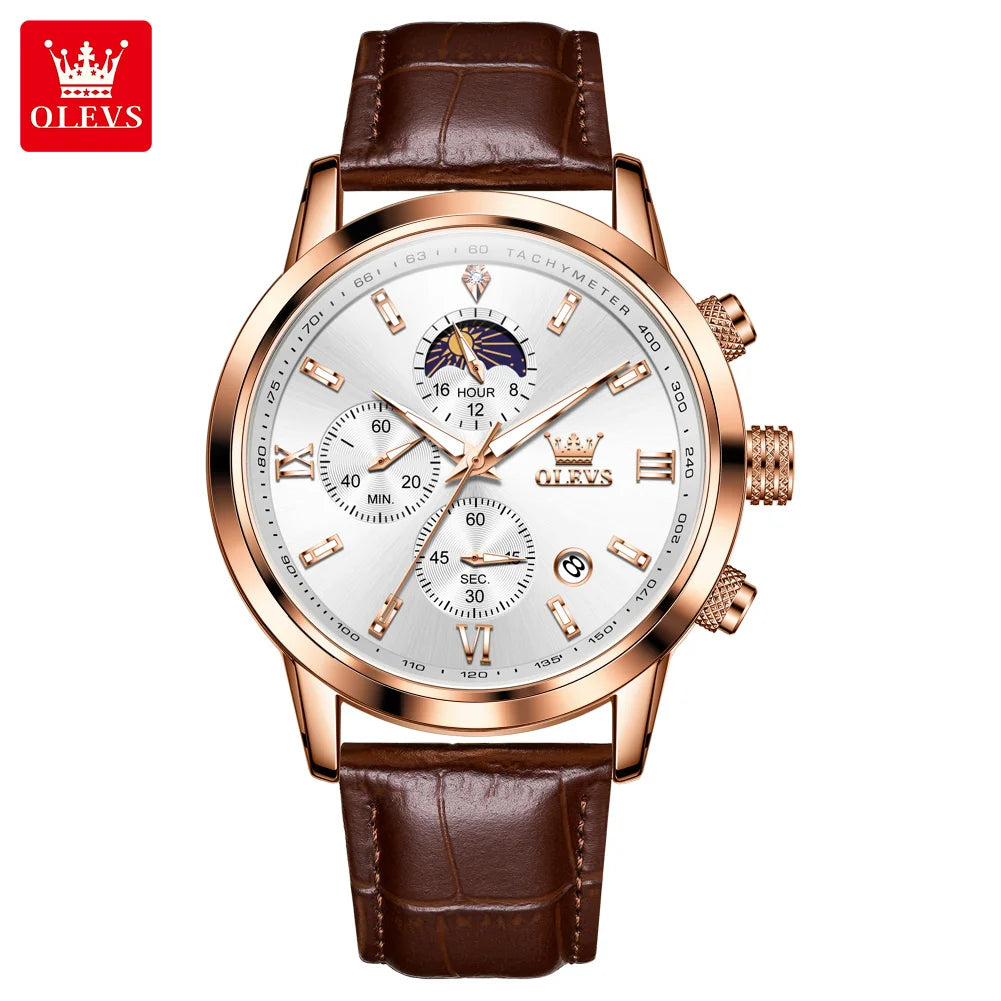 OLEVS 9812 Nuevo Reloj de Moda para Hombre Cronógrafo Impermeable Fase Lunar Multifuncional Reloj de Hombre Marca de Lujo Reloj de Cuarzo para Hombre