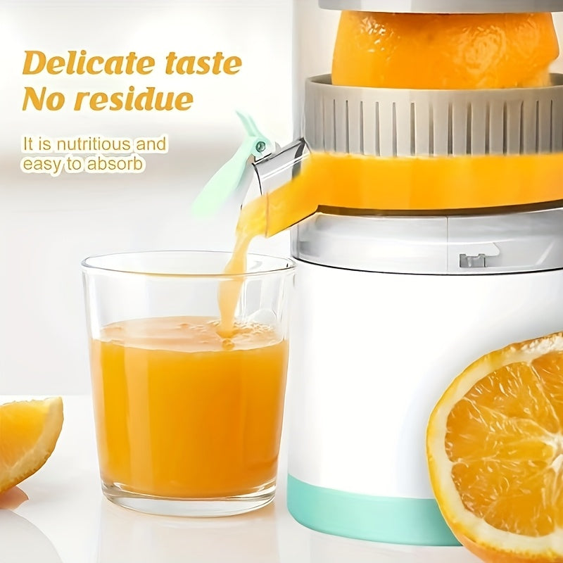 Exprimidor eléctrico portátil recargable por USB HHD: prensa automática compacta de cítricos y frutas con separador de pulpa, cuchillas de acero inoxidable fáciles de limpiar, incluye batería de polímero de litio para jugo fresco en casa.