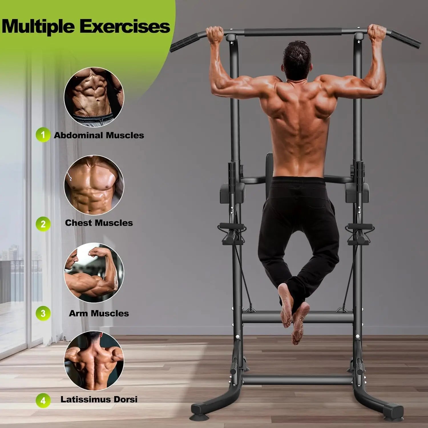 Estación de inmersión Power Tower, barra de dominadas, multifunción, para flexiones, ejercicios abdominales, entrenamiento de fuerza en el gimnasio en casa.