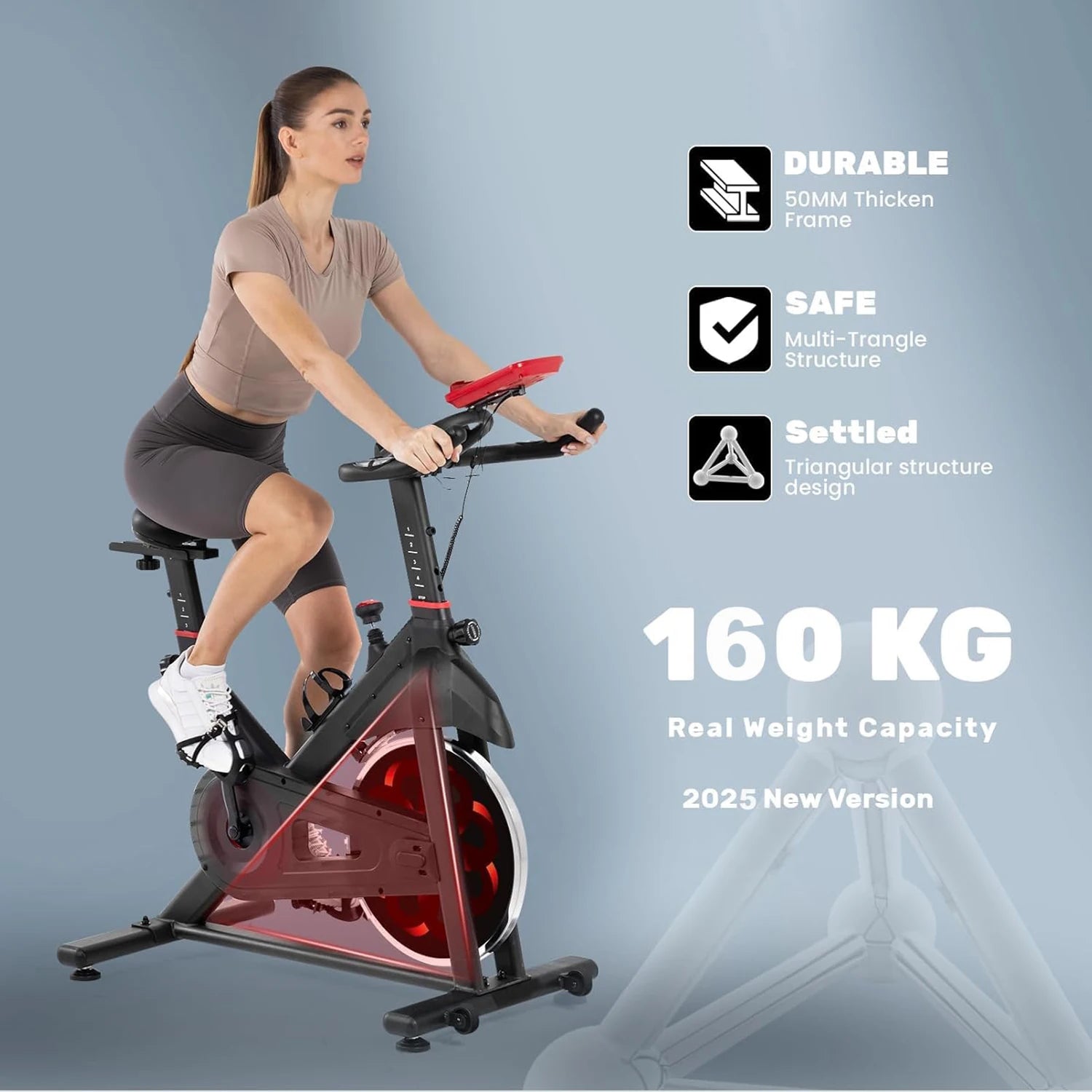 Bicicleta estática de spinning para interiores con volante de inercia de 6 kg, silenciosa, con resistencia magnética y sensor de pulso, capacidad de carga de 150 kg.