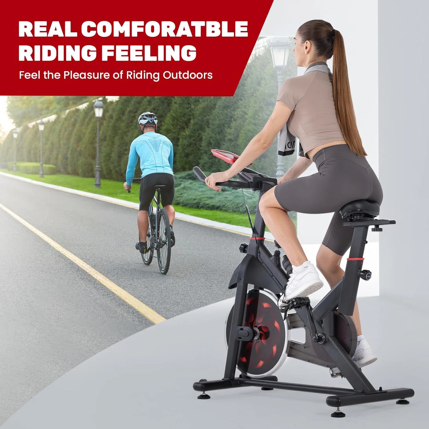 Bicicleta estática de spinning para interiores con volante de inercia de 6 kg, silenciosa, con resistencia magnética y sensor de pulso, capacidad de carga de 150 kg.