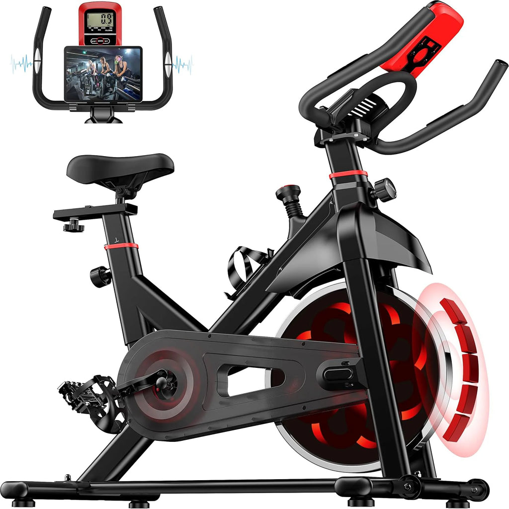 Bicicleta estática de spinning para interiores con volante de inercia de 6 kg, silenciosa, con resistencia magnética y sensor de pulso, capacidad de carga de 150 kg.
