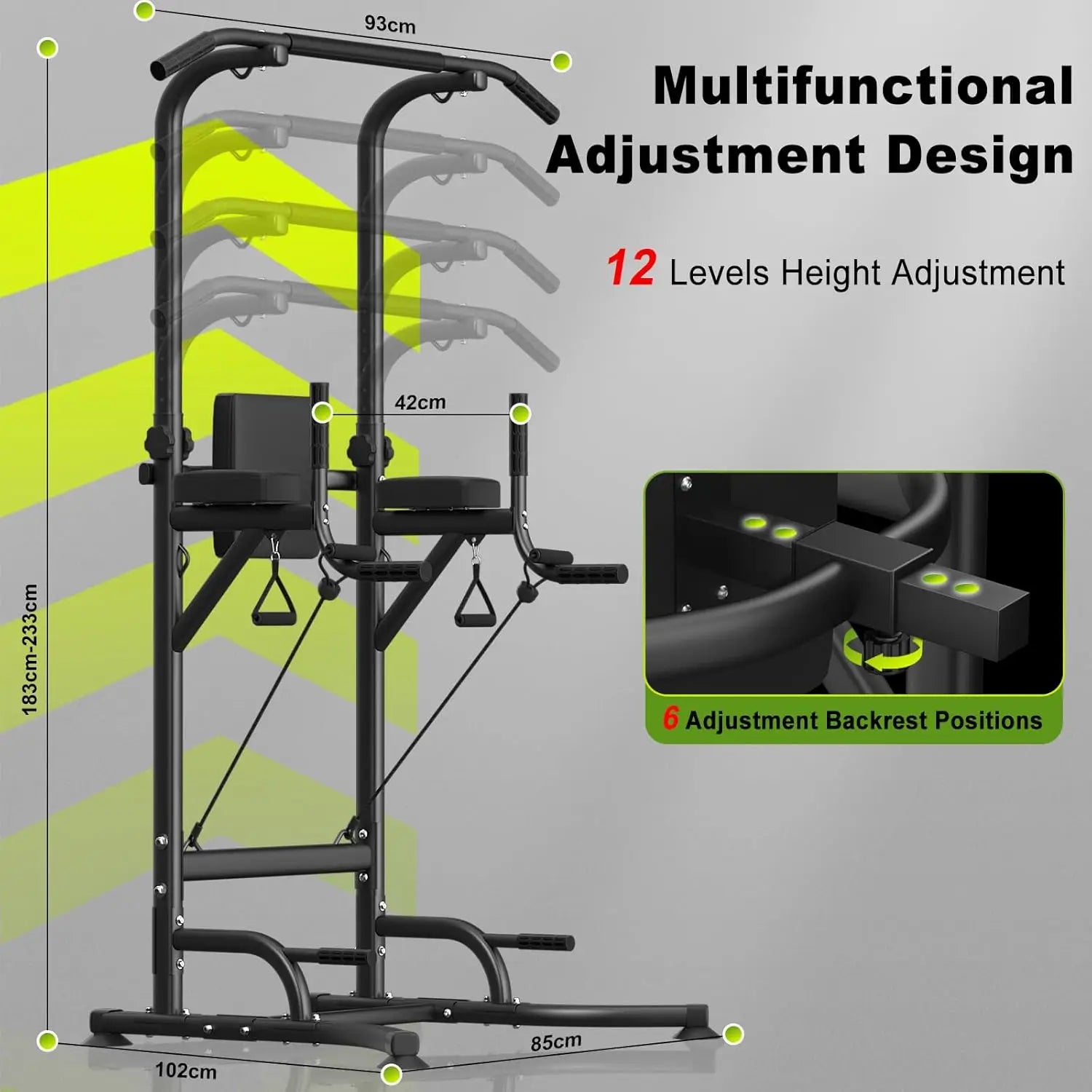 Estación de inmersión Power Tower, barra de dominadas, multifunción, para flexiones, ejercicios abdominales, entrenamiento de fuerza en el gimnasio en casa.