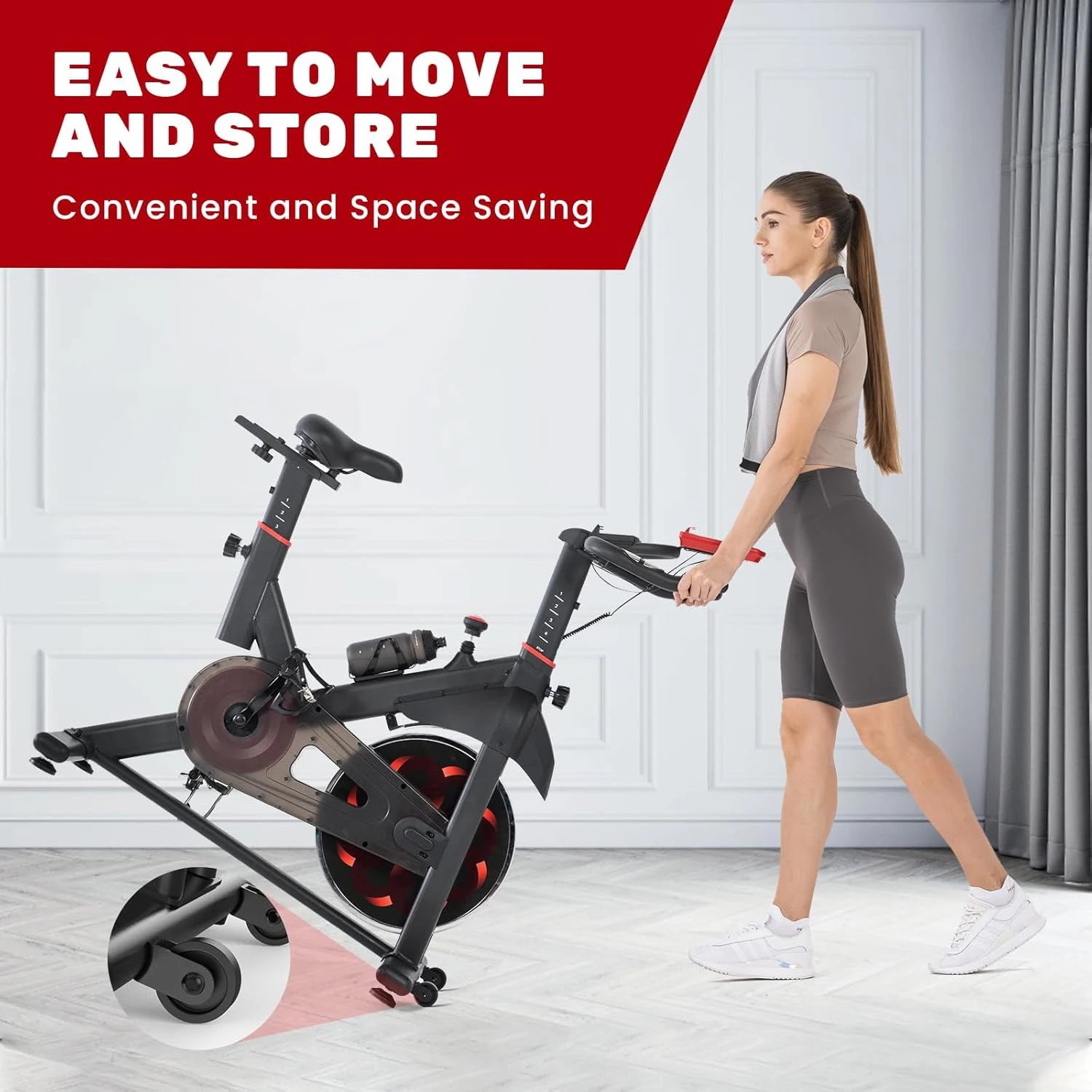 Bicicleta estática de spinning para interiores con volante de inercia de 6 kg, silenciosa, con resistencia magnética y sensor de pulso, capacidad de carga de 150 kg.
