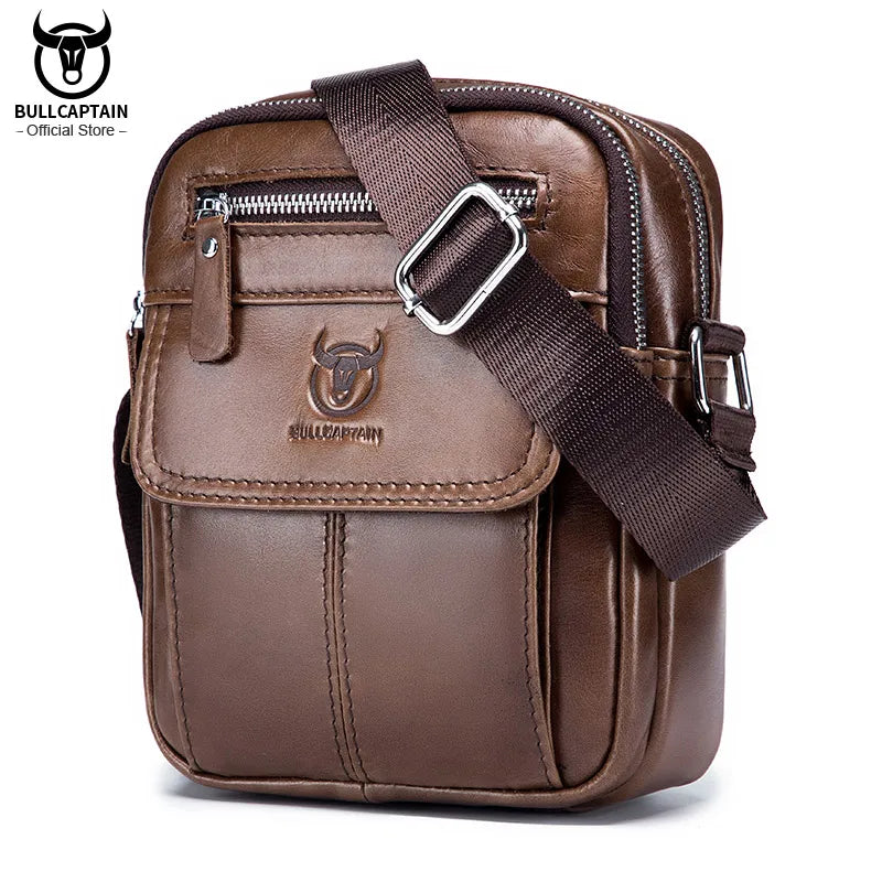 Bolsos de hombro casuales Bullcaptain para hombre, bolso de mensajero de negocios, bolso de cuero de vaca de alta calidad para hombre.