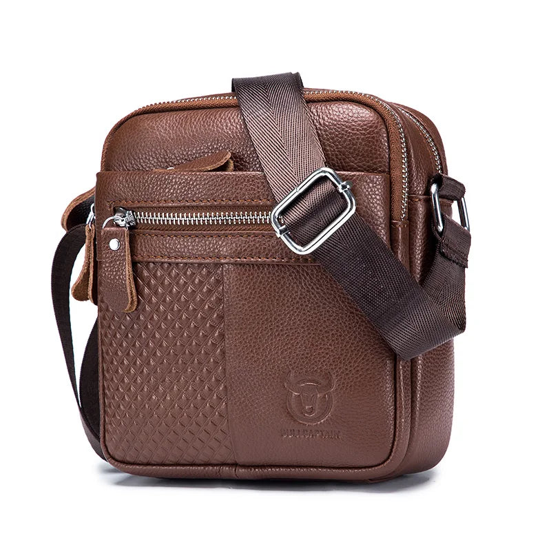 BULLCAPATIN Bolso de hombro de cuero genuino para hombre, maletín tipo mensajero, bolso bandolera, bolso de viaje