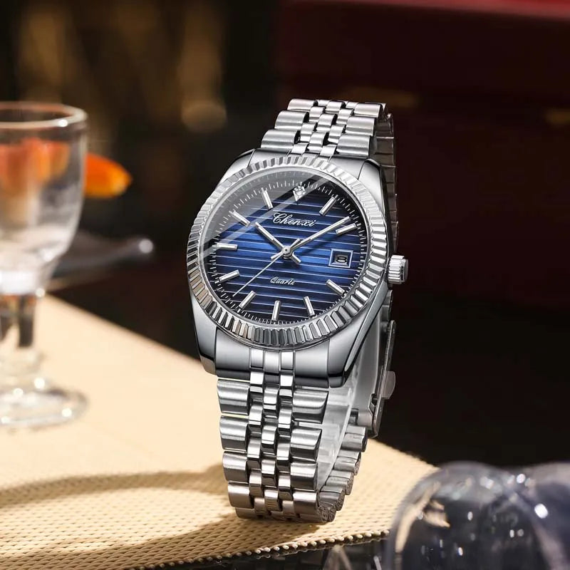 Reloj Chenxi de lujo de acero inoxidable para hombre, resistente al agua, luminoso, con fecha, de cuarzo, informal, 004D
