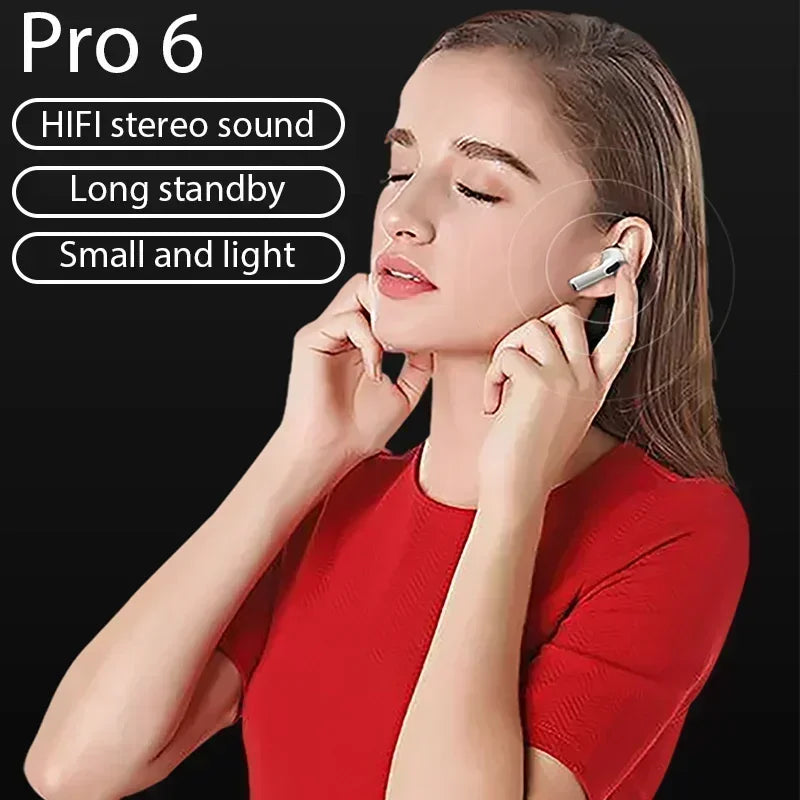 Auriculares Bluetooth Pro 6 TWS, auriculares inalámbricos con cancelación de ruido y micrófono, auriculares inalámbricos Pro6 para iPhone