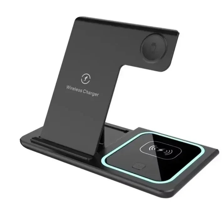 Cargador inalámbrico 3 en 1 de escritorio, estación de carga rápida plegable para iPhone 16, 15, 14, 13 y 12, Apple Watch 10/9/8/7/6 y AirPods 3/2.
