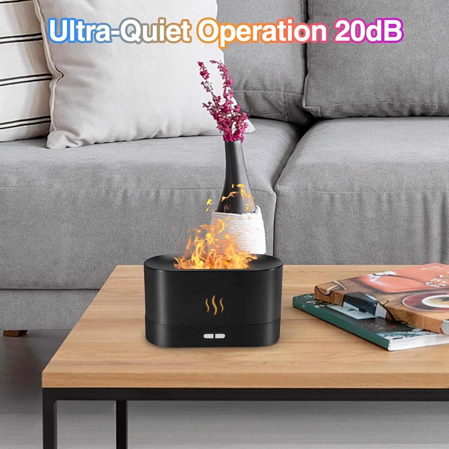 Difusor de aroma, humidificador de aire, atomizador ultrasónico de niebla fría, lámpara de llama de siete colores con simulación de aceite esencial LED, difusor para dormitorio