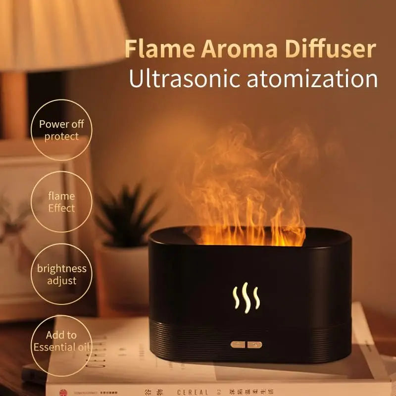 Difusor de aroma, humidificador de aire, atomizador ultrasónico de niebla fría, lámpara de llama de siete colores con simulación de aceite esencial LED, difusor para dormitorio