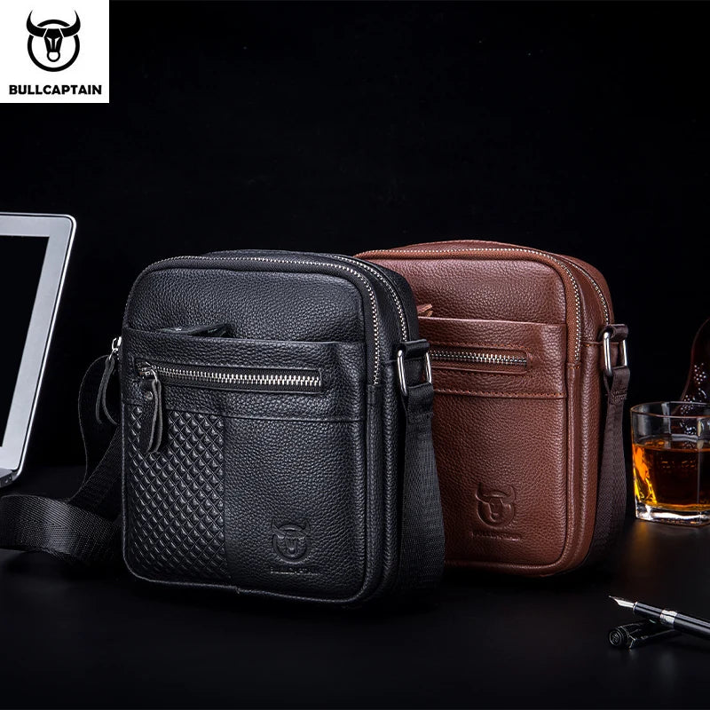 BULLCAPATIN Bolso de hombro de cuero genuino para hombre, maletín tipo mensajero, bolso bandolera, bolso de viaje