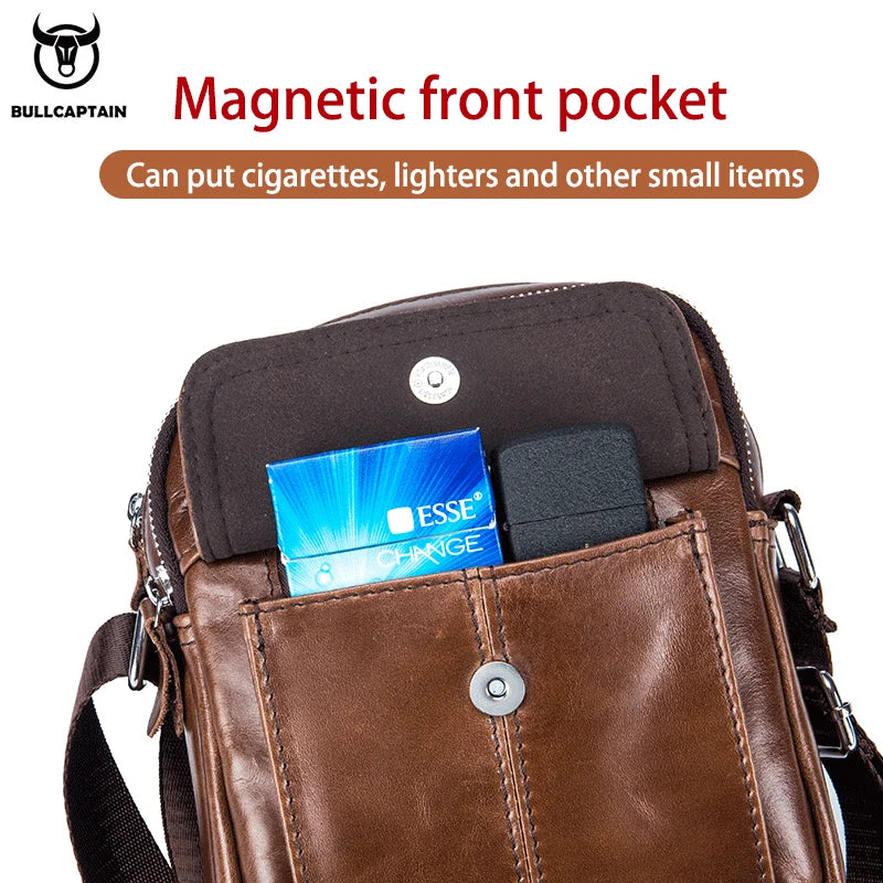 Bolsos de hombro casuales Bullcaptain para hombre, bolso de mensajero de negocios, bolso de cuero de vaca de alta calidad para hombre.
