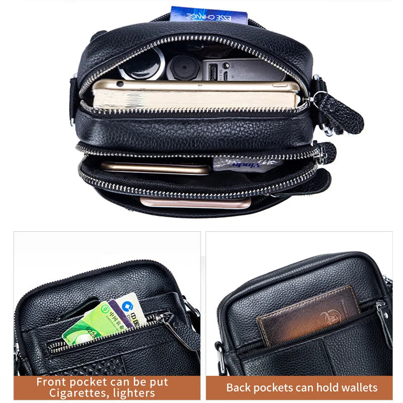 BULLCAPATIN Bolso de hombro de cuero genuino para hombre, maletín tipo mensajero, bolso bandolera, bolso de viaje