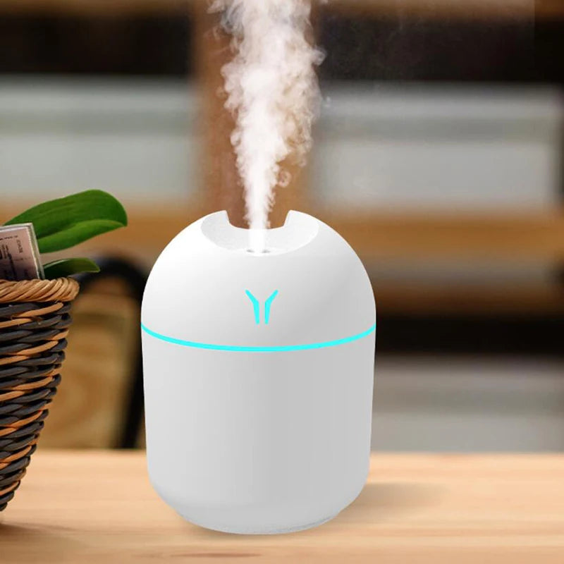 Humidificador de aire USB de 250 ml, difusor de aceites esenciales para el hogar y el coche, ultrasónico, silencioso, con lámpara LED de color.