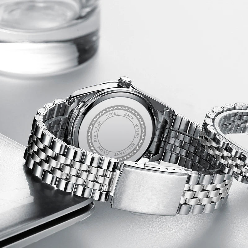 Reloj Chenxi de lujo de acero inoxidable para hombre, resistente al agua, luminoso, con fecha, de cuarzo, informal, 004D