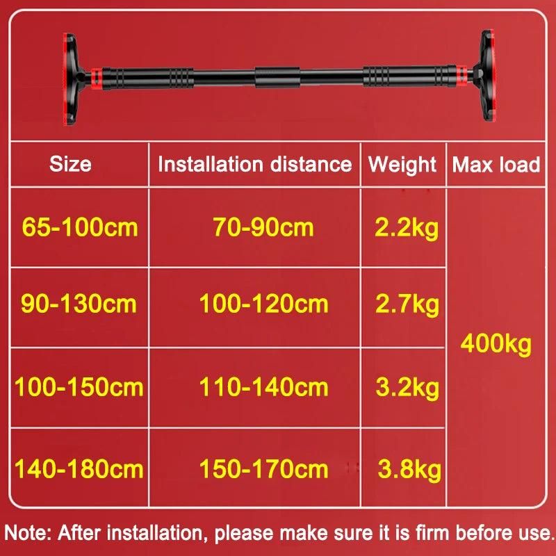 Barras horizontales ajustables para puerta de 400 kg para ejercicio en casa, gimnasio, dominadas, equipo deportivo de fitness.