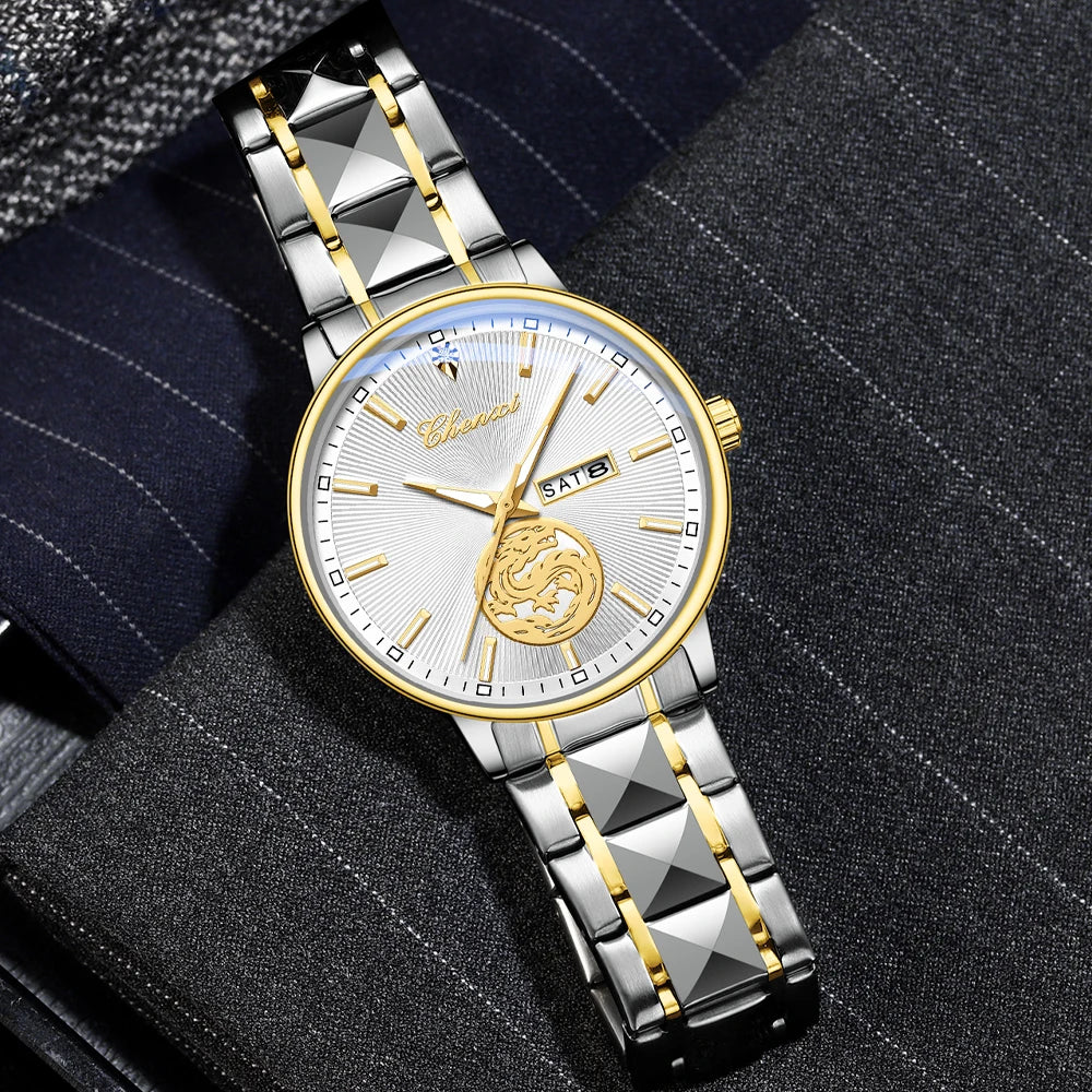 CHENXI - Reloj de negocios clásico para hombre, reloj de cuarzo original para hombre, reloj de pulsera luminoso resistente al agua con espejo de superficie curva a la moda.