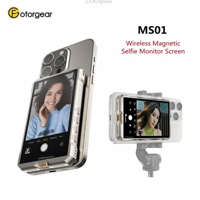 Pantalla magnética para selfies Fotorgear MS01 para teléfono inteligente, cámara trasera, videollamadas, transmisión en vivo para iPhone y Android.