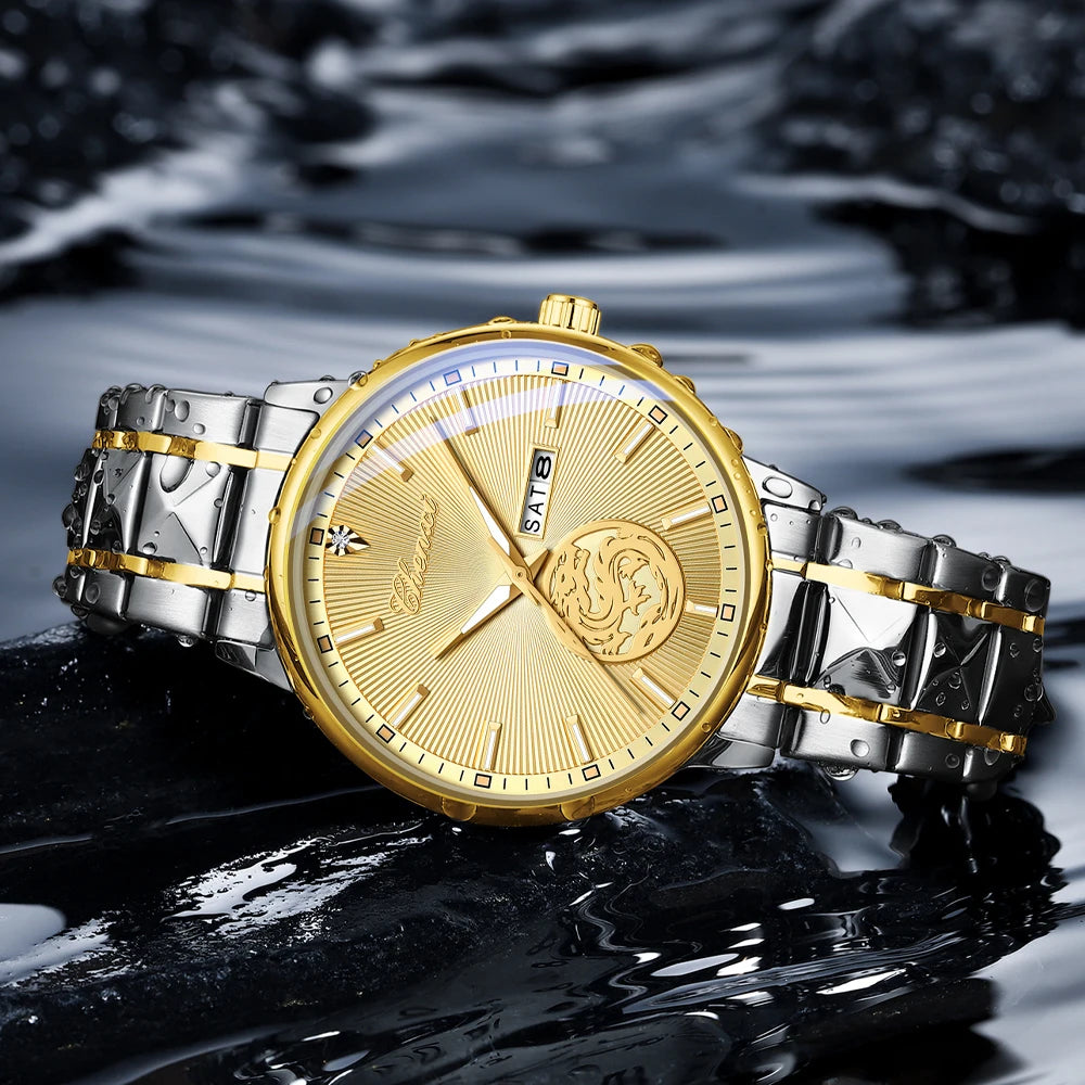 CHENXI - Relojes de lujo para hombre, de cuarzo, de acero inoxidable, con fecha automática y manecillas luminosas.