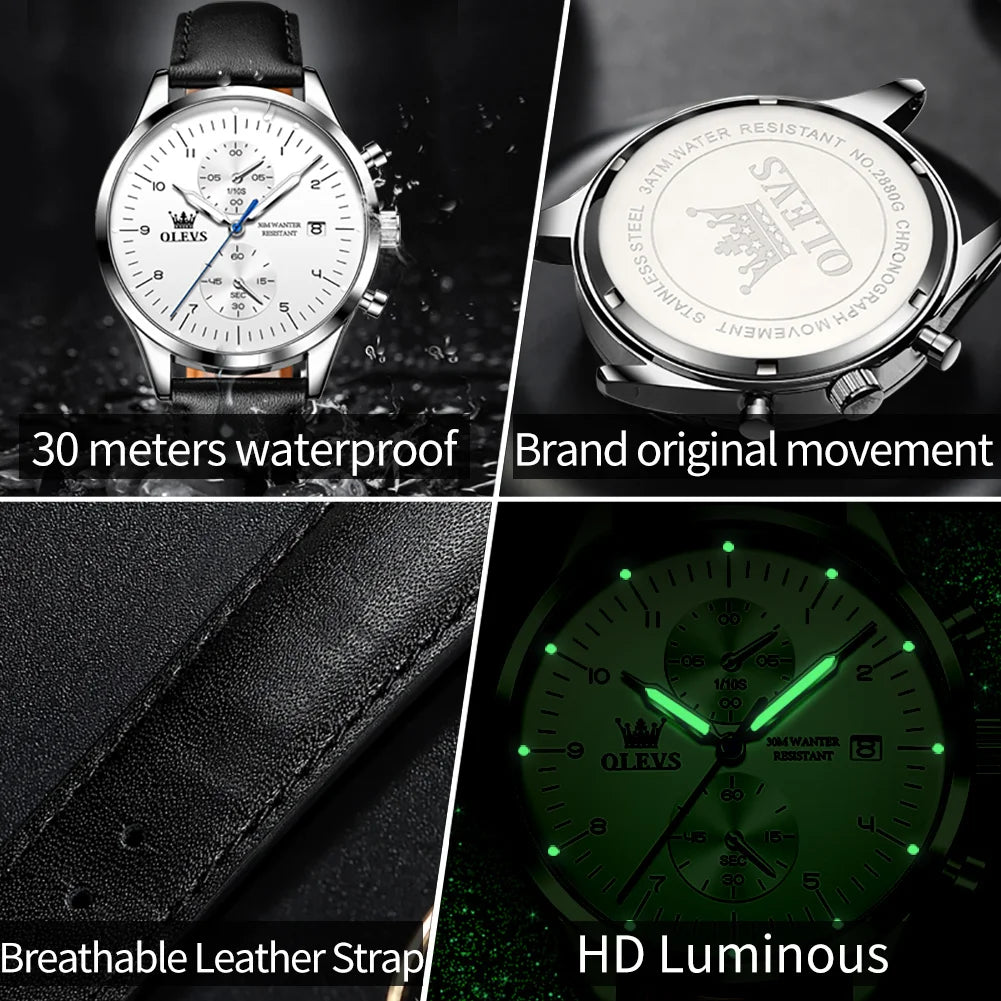 Relojes originales OLEVS para hombre, marca superior, cronógrafo de cuarzo, reloj de pulsera luminoso resistente al agua con fecha para hombre, reloj de pulsera informal de lujo.