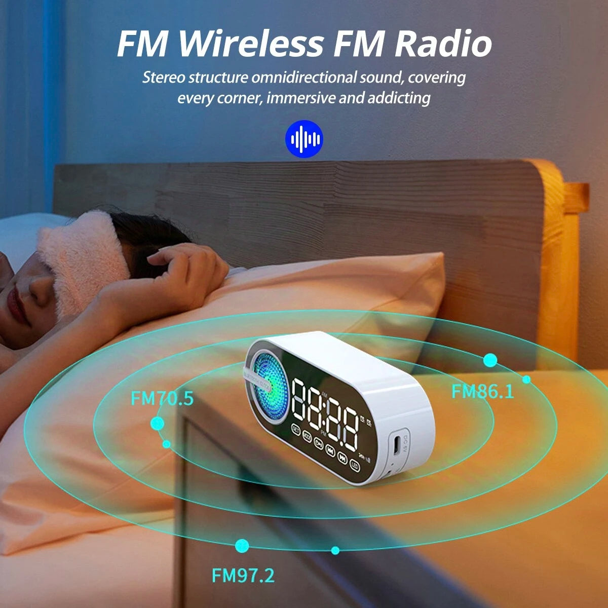 Altavoz Bluetooth inalámbrico G30 NY Mirror Clock con USB, LED, FM, luz ambiental colorida, graves potentes, portátil, regalo