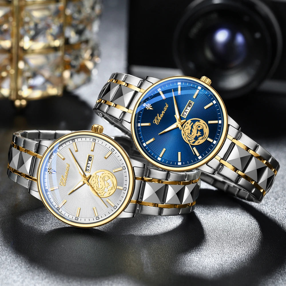 CHENXI - Relojes de lujo para hombre, de cuarzo, de acero inoxidable, con fecha automática y manecillas luminosas.