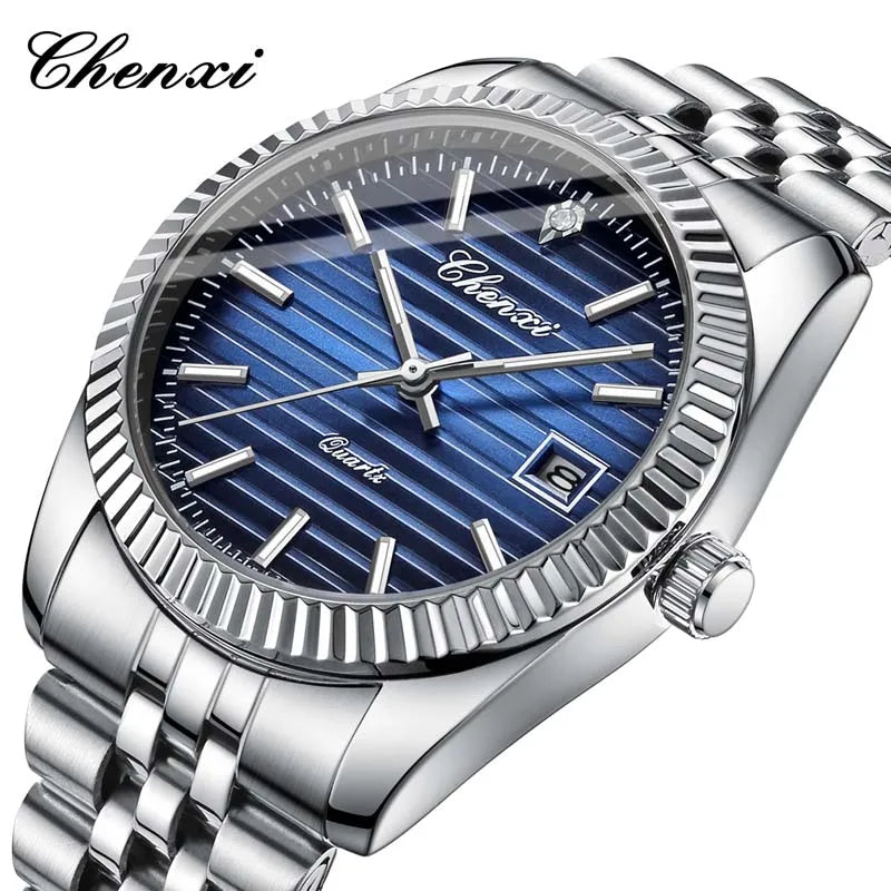 Reloj Chenxi de lujo de acero inoxidable para hombre, resistente al agua, luminoso, con fecha, de cuarzo, informal, 004D