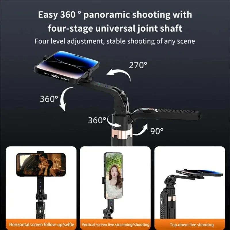 Estabilizador de cardán inalámbrico de 1,8 m con control remoto, palo selfie con rotación de 360 grados y seguimiento inteligente IA, trípode para teléfono móvil