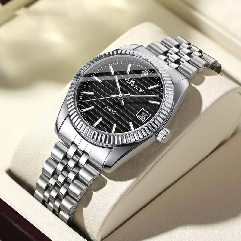 Reloj Chenxi de lujo de acero inoxidable para hombre, resistente al agua, luminoso, con fecha, de cuarzo, informal, 004D