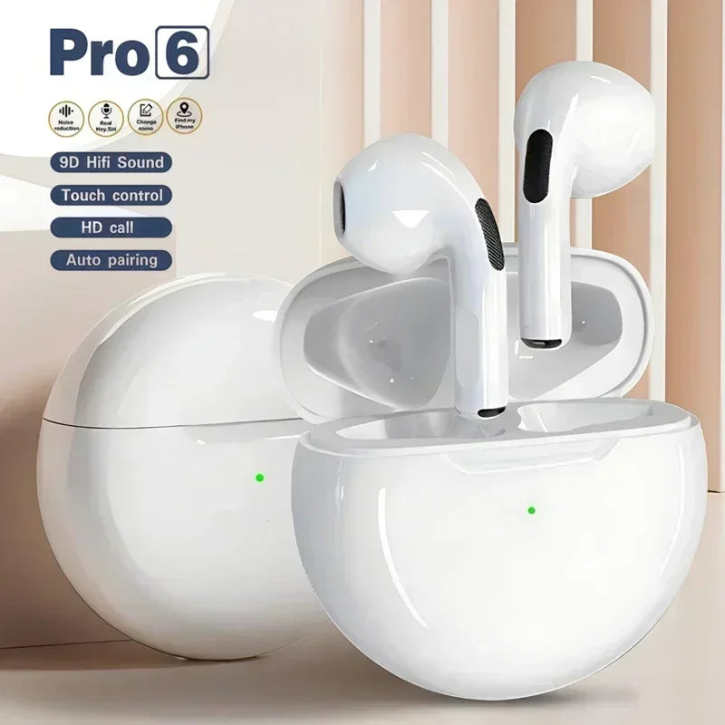 Auriculares Bluetooth Pro 6 TWS, auriculares inalámbricos con cancelación de ruido y micrófono, auriculares inalámbricos Pro6 para iPhone