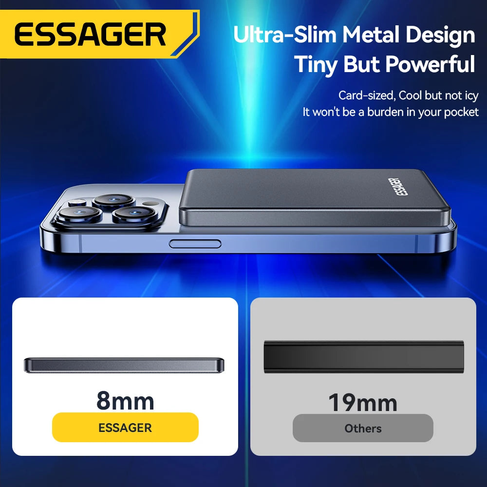 Batería externa inalámbrica delgada Essager magnética de 20 W y 5000 mAh, portátil, de carga rápida, compatible con Magsafe para iPhone 16, 15, 14 y 13