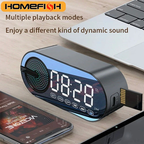 Altavoz Bluetooth inalámbrico G30 NY Mirror Clock con USB, LED, FM, luz ambiental colorida, graves potentes, portátil, regalo