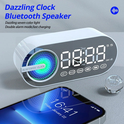 Altavoz Bluetooth inalámbrico G30 NY Mirror Clock con USB, LED, FM, luz ambiental colorida, graves potentes, portátil, regalo