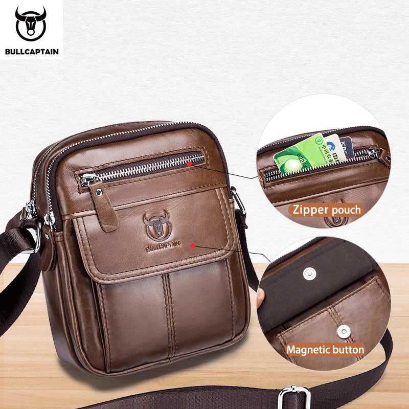 Bolsos de hombro casuales Bullcaptain para hombre, bolso de mensajero de negocios, bolso de cuero de vaca de alta calidad para hombre.