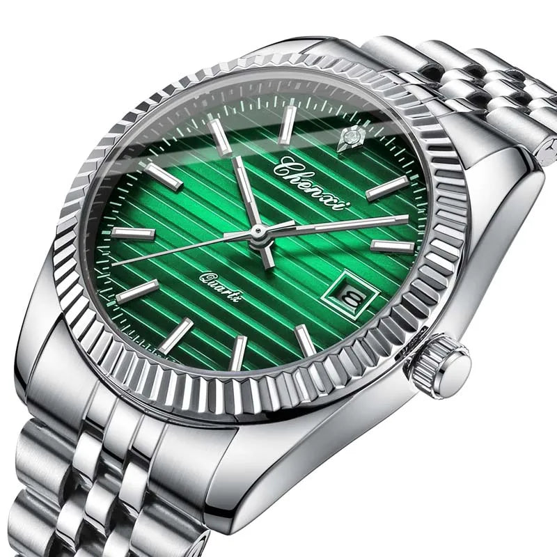 Reloj Chenxi de lujo de acero inoxidable para hombre, resistente al agua, luminoso, con fecha, de cuarzo, informal, 004D