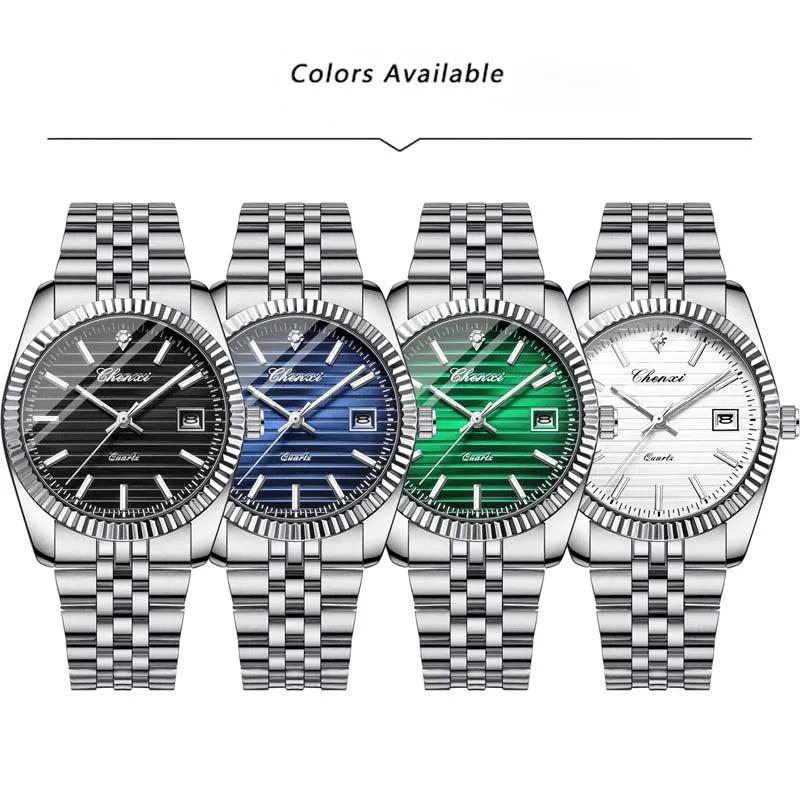 Reloj Chenxi de lujo de acero inoxidable para hombre, resistente al agua, luminoso, con fecha, de cuarzo, informal, 004D
