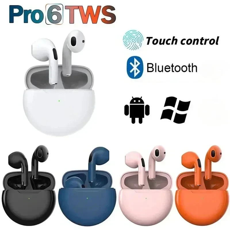 Auriculares Bluetooth Pro 6 TWS, auriculares inalámbricos con cancelación de ruido y micrófono, auriculares inalámbricos Pro6 para iPhone