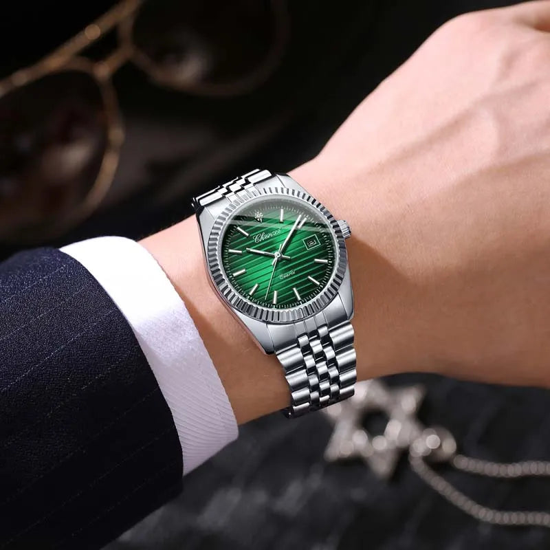 Reloj Chenxi de lujo de acero inoxidable para hombre, resistente al agua, luminoso, con fecha, de cuarzo, informal, 004D