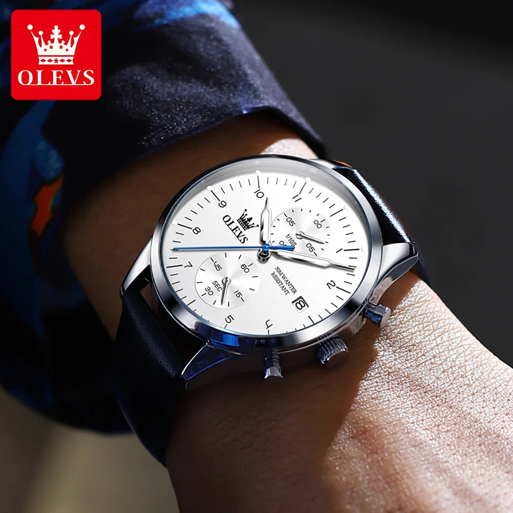 Relojes originales OLEVS para hombre, marca superior, cronógrafo de cuarzo, reloj de pulsera luminoso resistente al agua con fecha para hombre, reloj de pulsera informal de lujo.