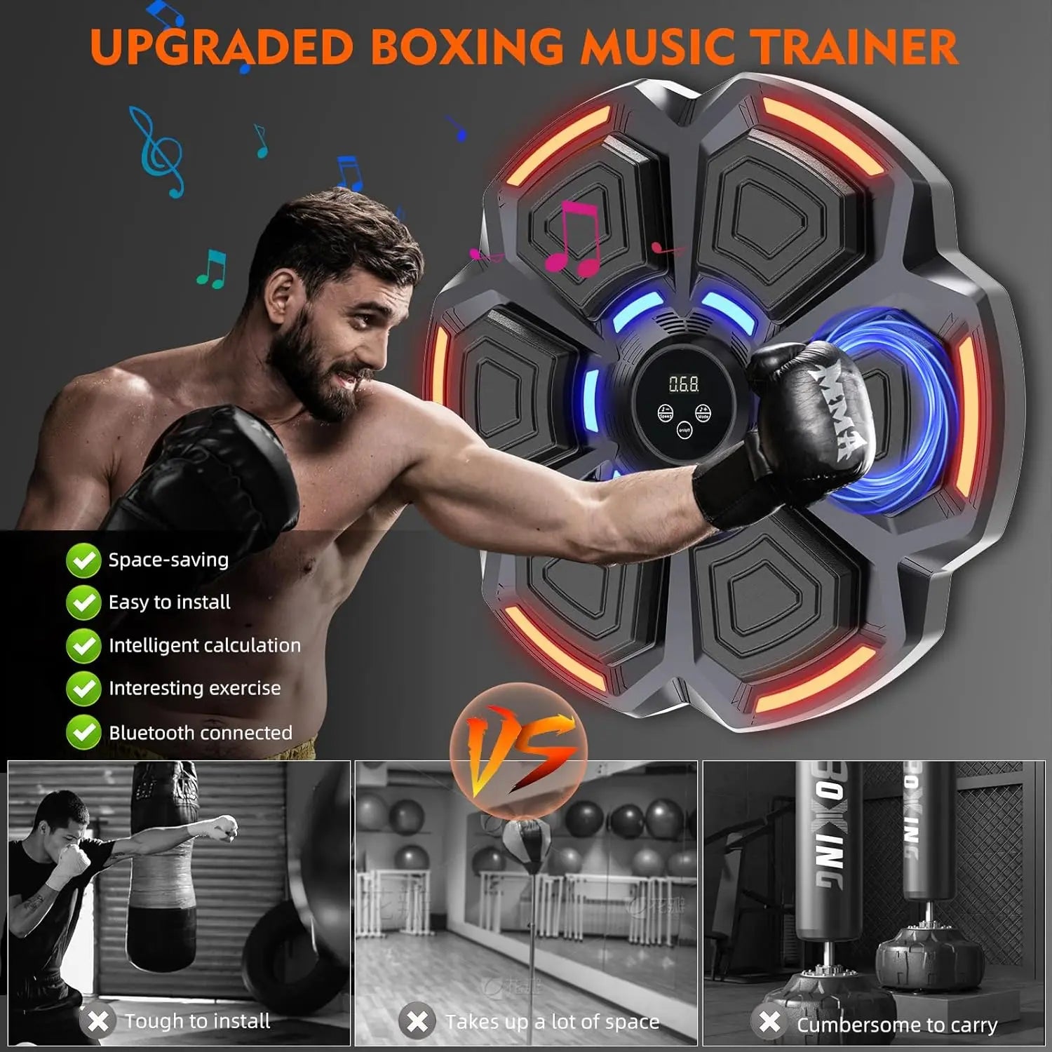 Máquina de boxeo musical inteligente, entrenador electrónico de boxeo, máquina de entrenamiento musical con 9 velocidades para adultos.