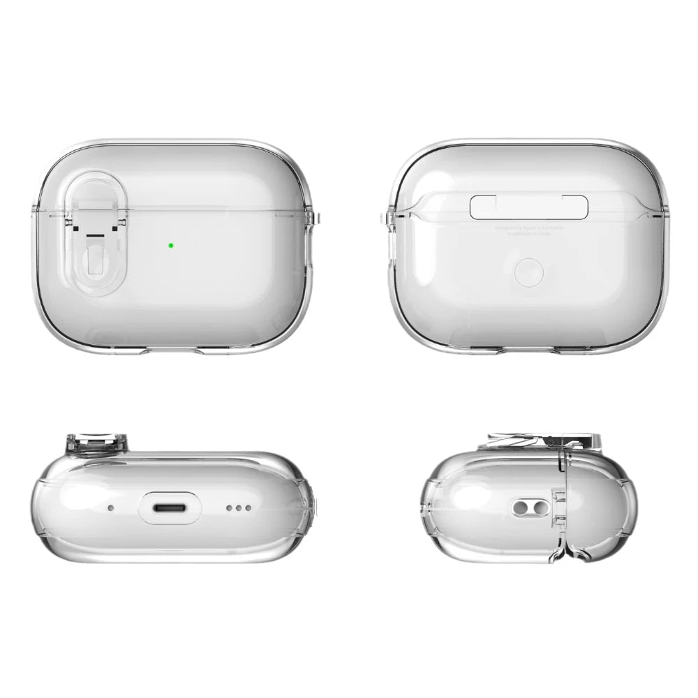 Funda transparente de cristal para auriculares inalámbricos Bluetooth Airpods Pro 2.º, cubierta de TPU transparente con interruptor de bloqueo para Airpods 4 (2024)