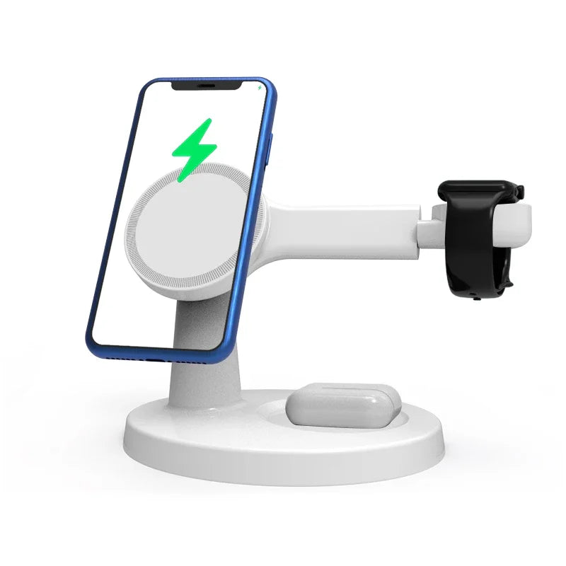 Cargador inalámbrico magnético 3 en 1 para iPhone 16, 15, 14, 13 Pro Max, Apple Watch 9, 8 y AirPods Pro. Estación de carga rápida.