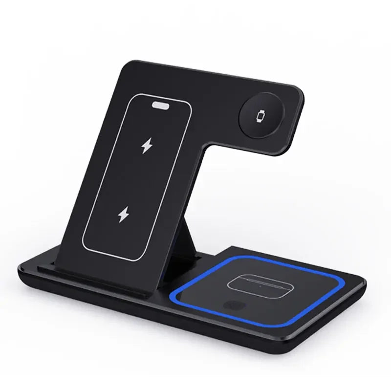 Cargador inalámbrico 3 en 1 de escritorio, estación de carga rápida plegable para iPhone 16, 15, 14, 13 y 12, Apple Watch 10/9/8/7/6 y AirPods 3/2.