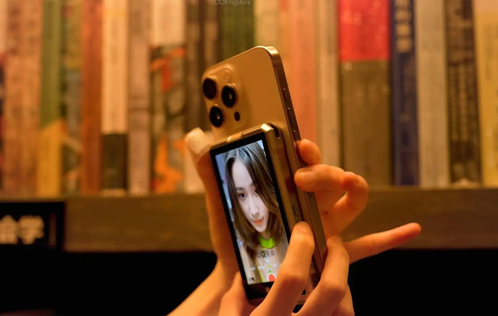Pantalla magnética para selfies Fotorgear MS01 para teléfono inteligente, cámara trasera, videollamadas, transmisión en vivo para iPhone y Android.