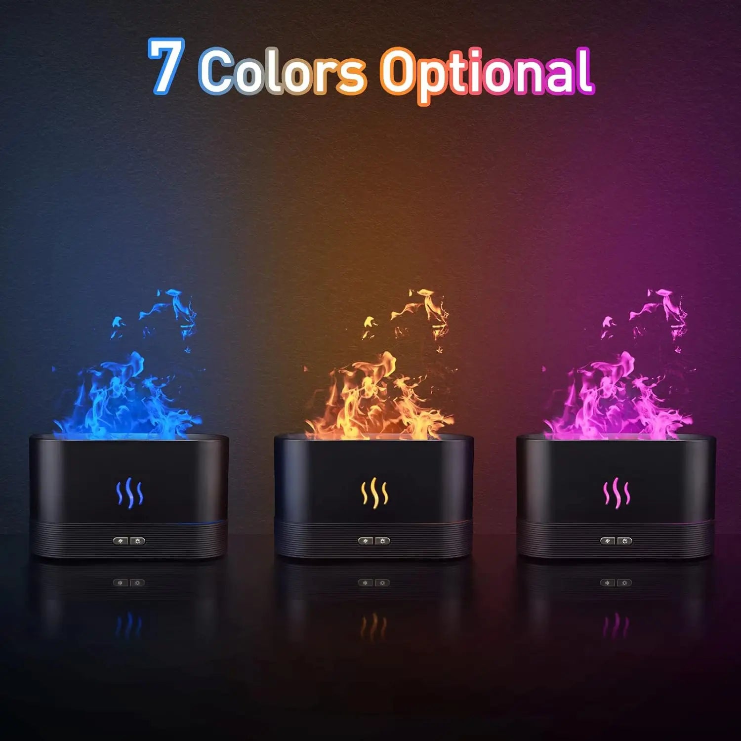 Difusor de aroma, humidificador de aire, atomizador ultrasónico de niebla fría, lámpara de llama de siete colores con simulación de aceite esencial LED, difusor para dormitorio