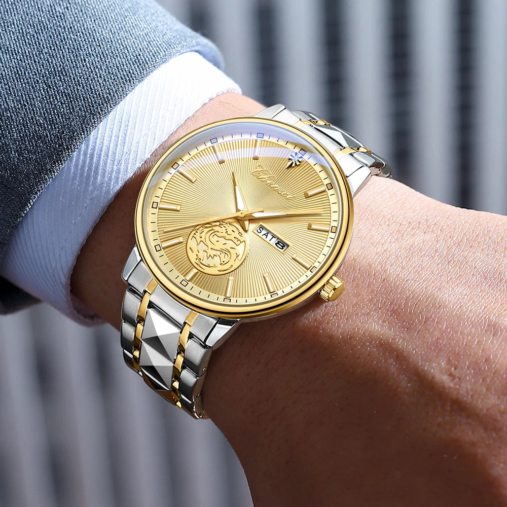 CHENXI - Relojes de lujo para hombre, de cuarzo, de acero inoxidable, con fecha automática y manecillas luminosas.