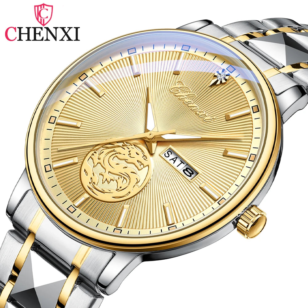CHENXI - Relojes de lujo para hombre, de cuarzo, de acero inoxidable, con fecha automática y manecillas luminosas.