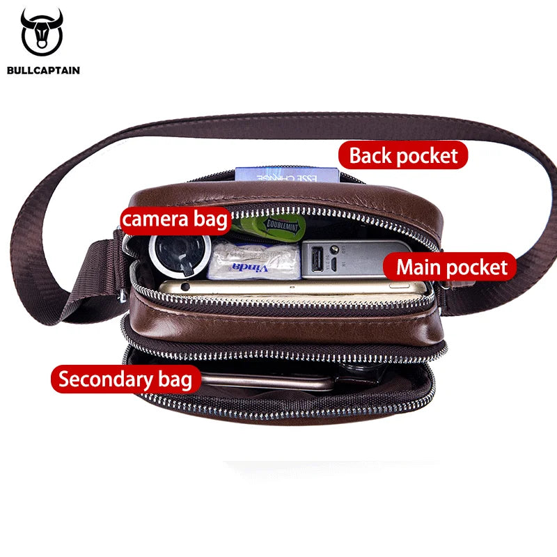 Bolsos de hombro casuales Bullcaptain para hombre, bolso de mensajero de negocios, bolso de cuero de vaca de alta calidad para hombre.